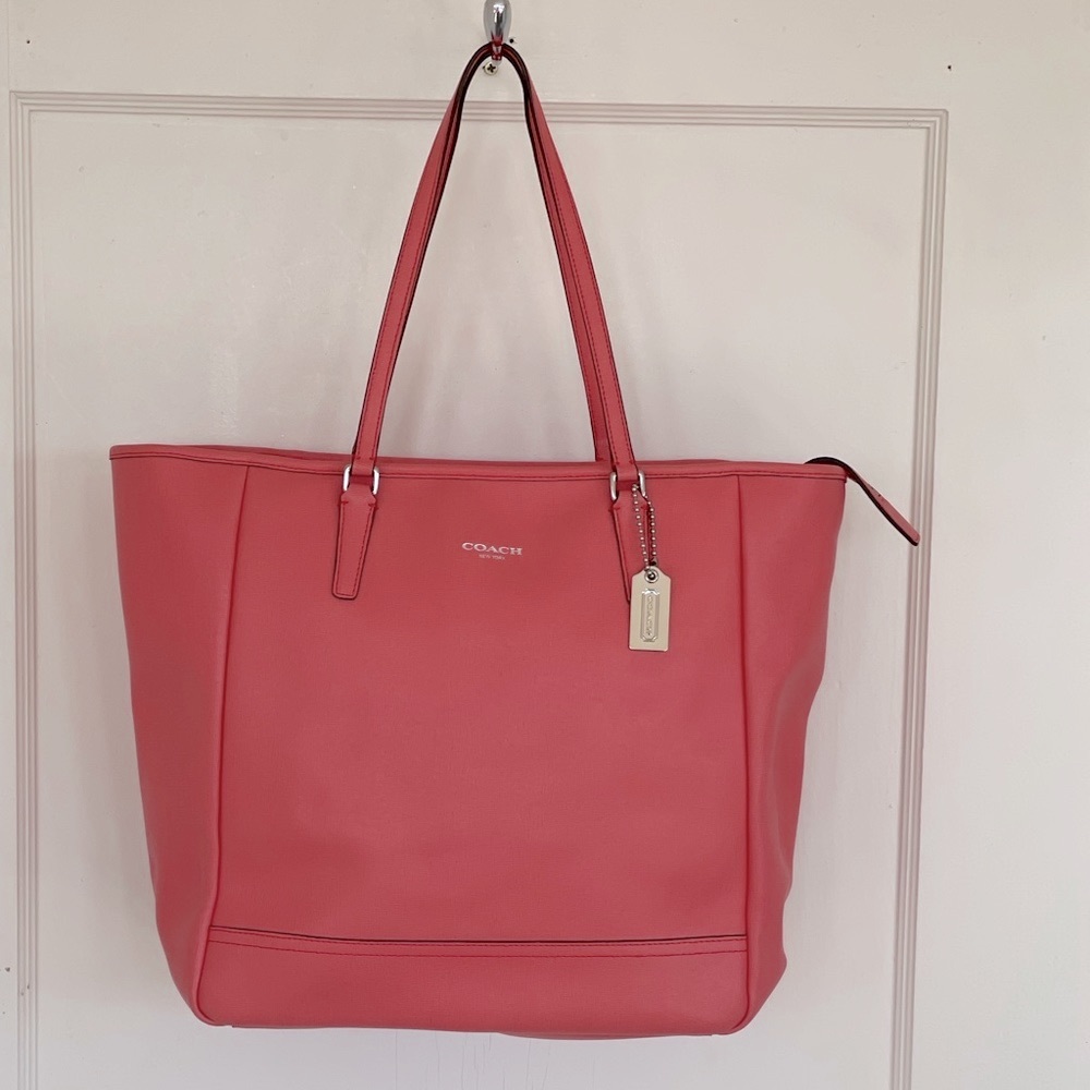 Coach saffiano coral pink leather tote